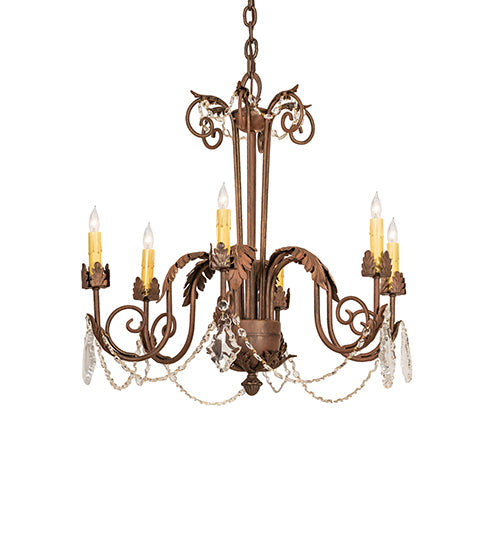 Meyda Lighting Lindsay 26" 6-Light Cortez Gold Chandelier With Ivory Faux Candlelight
