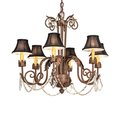 Meyda Lighting Lindsay 30" 6-Light Cortez Gold Chandelier With Black Giltedge Shade