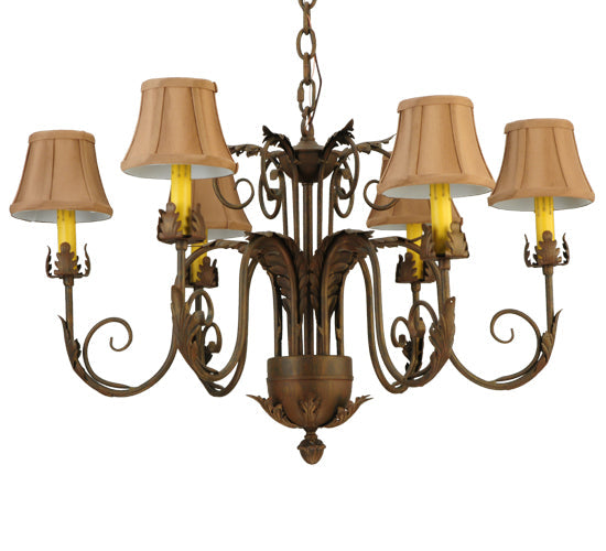 Meyda Lighting Lindsay 30" 6-Light Cortez Gold Chandelier With Taupe Textrene Shade