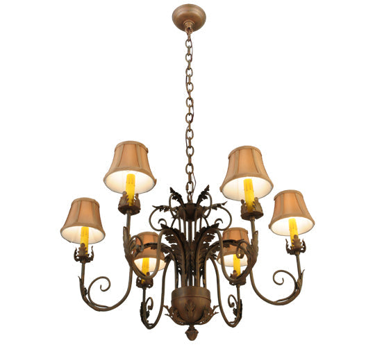 Meyda Lighting Lindsay 30" 6-Light Cortez Gold Chandelier With Taupe Textrene Shade