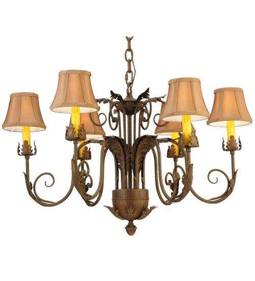 Meyda Lighting Lindsay 30" 6-Light Cortez Gold Chandelier With Taupe Textrene Shade