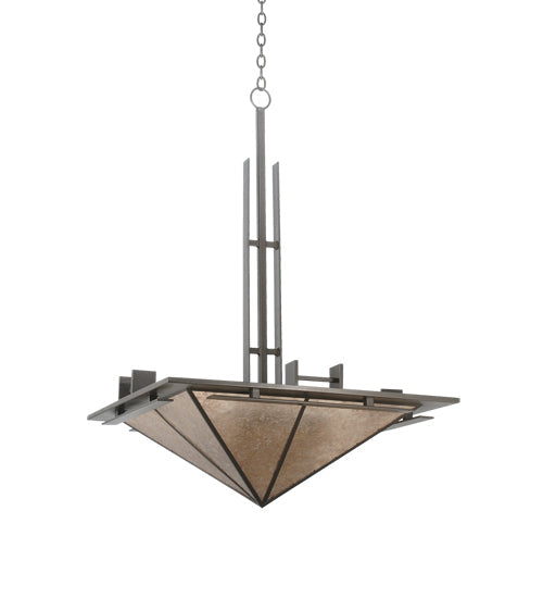 Meyda Lighting Lineage 36" 4-Light Antique Copper Inverted Pendant Light With Silver Mica Shade Glass