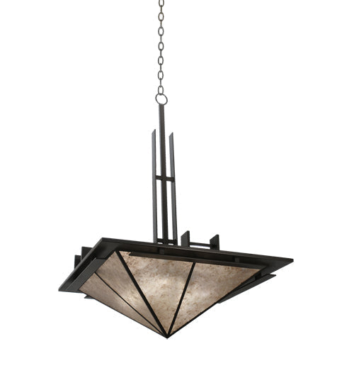 Meyda Lighting Lineage 36" 4-Light Antique Copper Inverted Pendant Light With Silver Mica Shade Glass
