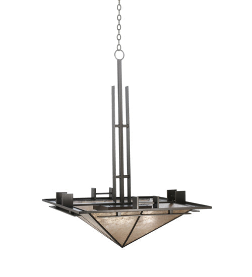 Meyda Lighting Lineage 36" 4-Light Antique Copper Inverted Pendant Light With Silver Mica Shade Glass