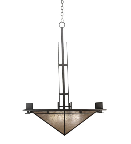 Meyda Lighting Lineage 36" 4-Light Antique Copper Inverted Pendant Light With Silver Mica Shade Glass