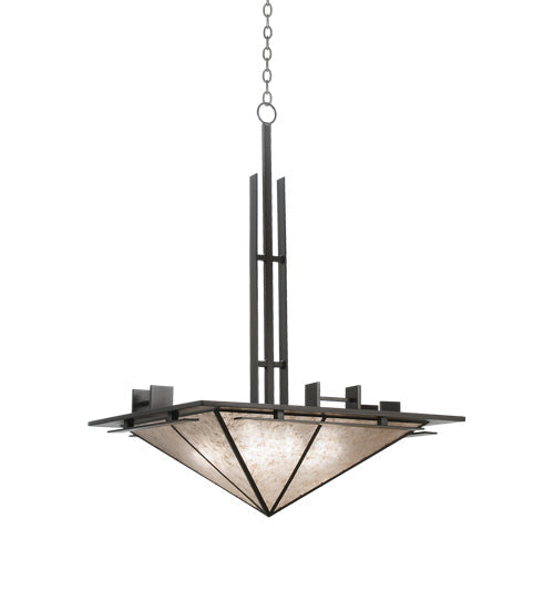 Meyda Lighting Lineage 36" 4-Light Antique Copper Inverted Pendant Light With Silver Mica Shade Glass