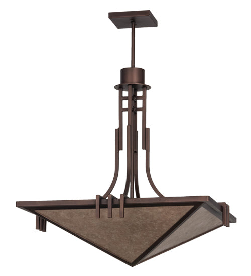Meyda Lighting Lineage 38" 4-Light Mahogany Bronze Inverted Pendant Light With Silver Mica Shade Glass