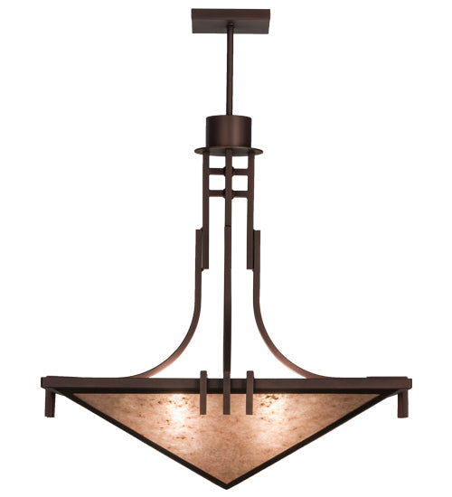 Meyda Lighting Lineage 38" 4-Light Mahogany Bronze Inverted Pendant Light With Silver Mica Shade Glass