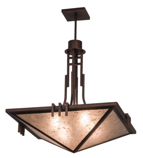 Meyda Lighting Lineage 38" 4-Light Mahogany Bronze Inverted Pendant Light With Silver Mica Shade Glass