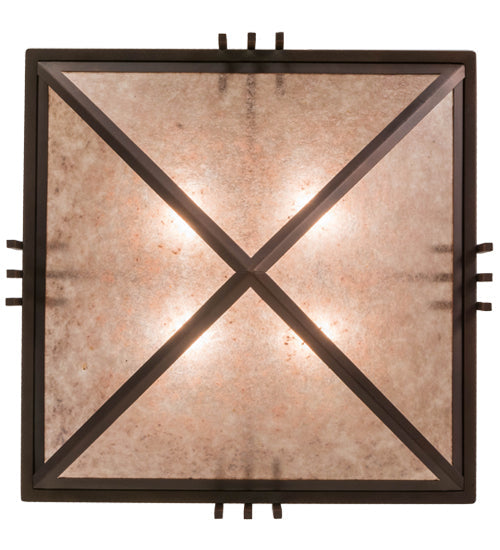 Meyda Lighting Lineage 38" 4-Light Mahogany Bronze Inverted Pendant Light With Silver Mica Shade Glass