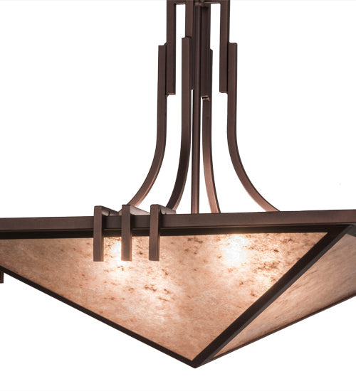 Meyda Lighting Lineage 38" 4-Light Mahogany Bronze Inverted Pendant Light With Silver Mica Shade Glass