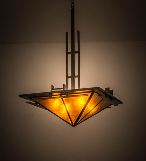 Meyda Lighting Lineage 38" 4-Light Timeless Bronze Inverted Pendant Light With Amber Mica Shade Glass