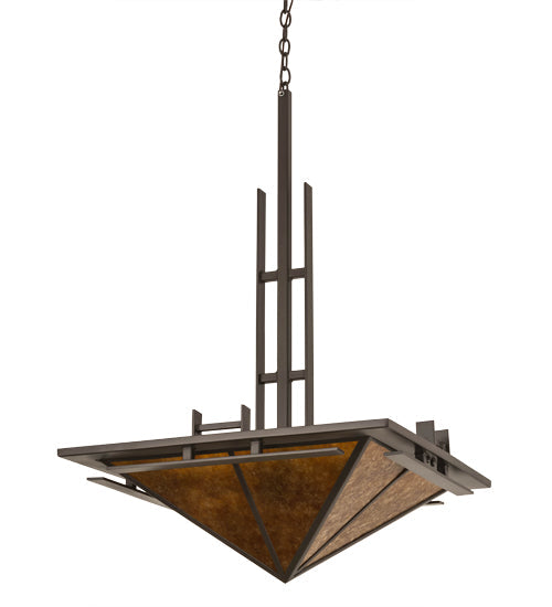 Meyda Lighting Lineage 38" 4-Light Timeless Bronze Inverted Pendant Light With Amber Mica Shade Glass