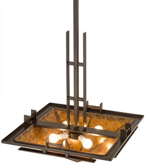 Meyda Lighting Lineage 38" 4-Light Timeless Bronze Inverted Pendant Light With Amber Mica Shade Glass