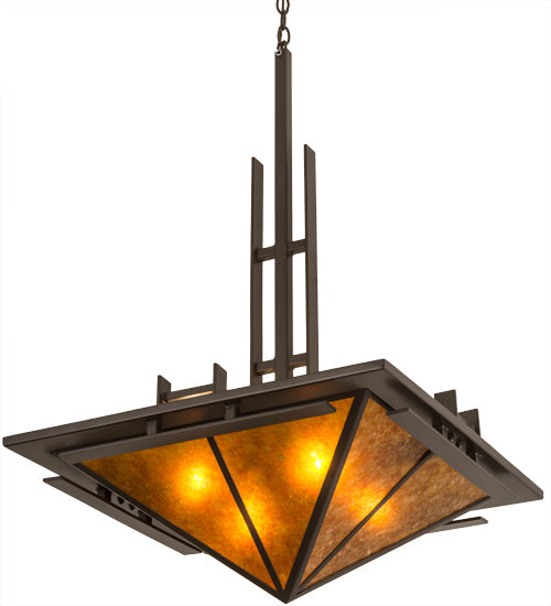 Meyda Lighting Lineage 38" 4-Light Timeless Bronze Inverted Pendant Light With Amber Mica Shade Glass