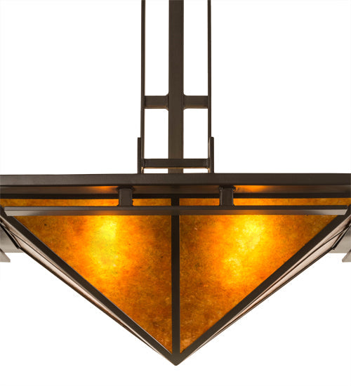 Meyda Lighting Lineage 38" 4-Light Timeless Bronze Inverted Pendant Light With Amber Mica Shade Glass