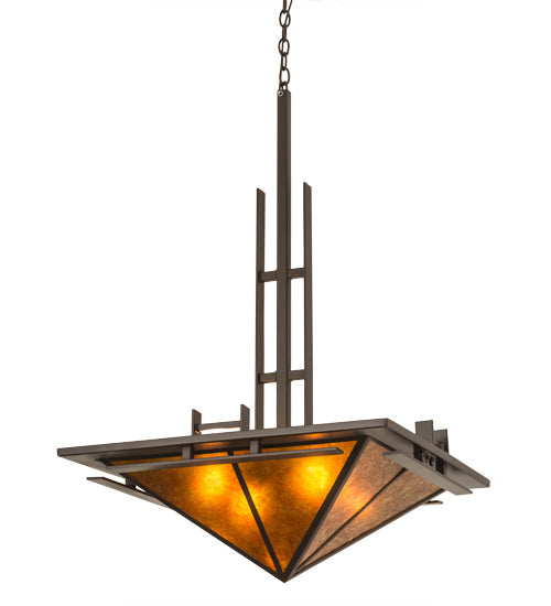 Meyda Lighting Lineage 38" 4-Light Timeless Bronze Inverted Pendant Light With Amber Mica Shade Glass