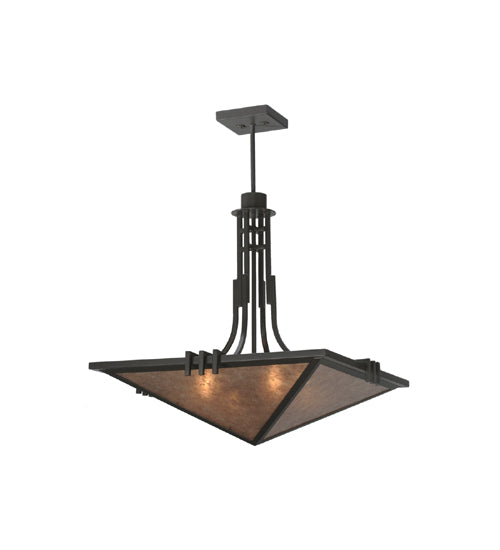 Meyda Lighting Lineage 38" 4-Light Timeless Bronze Inverted Pendant Light With Silver Mica Shade Glass