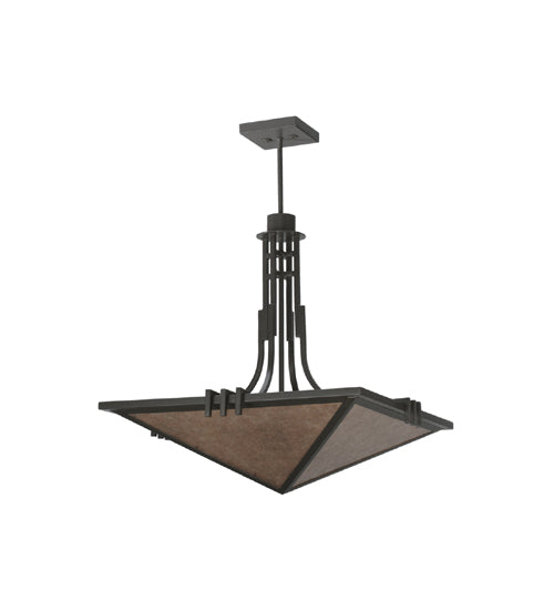 Meyda Lighting Lineage 38" 4-Light Timeless Bronze Inverted Pendant Light With Silver Mica Shade Glass