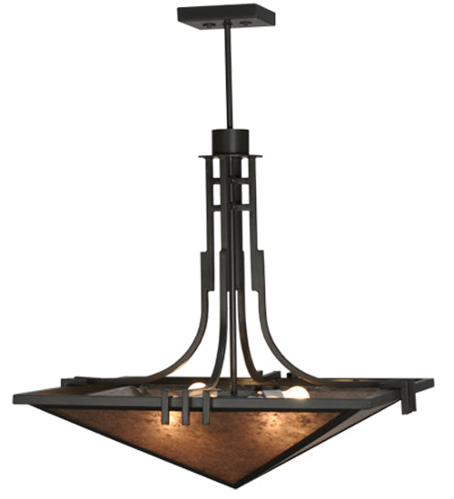 Meyda Lighting Lineage 38" 4-Light Timeless Bronze Inverted Pendant Light With Silver Mica Shade Glass