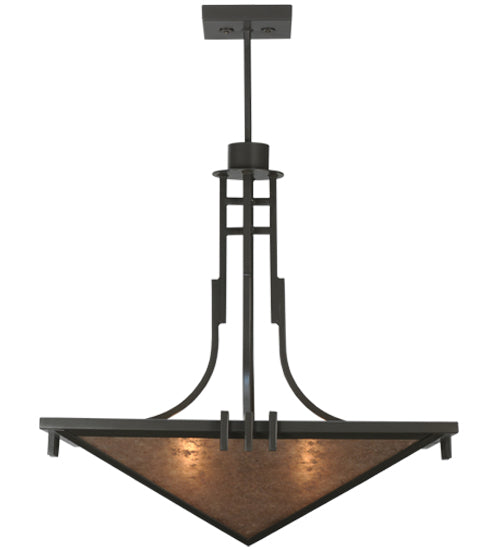 Meyda Lighting Lineage 38" 4-Light Timeless Bronze Inverted Pendant Light With Silver Mica Shade Glass