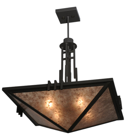 Meyda Lighting Lineage 38" 4-Light Timeless Bronze Inverted Pendant Light With Silver Mica Shade Glass