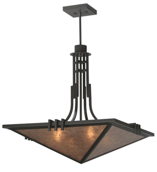 Meyda Lighting Lineage 38" 4-Light Timeless Bronze Inverted Pendant Light With Silver Mica Shade Glass