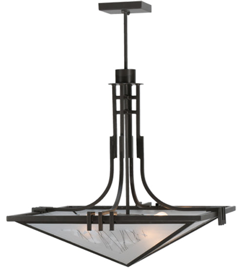 Meyda Lighting Lineage 38" 4-Light Timeless Bronze Inverted Pendant Light With White Shade Glass