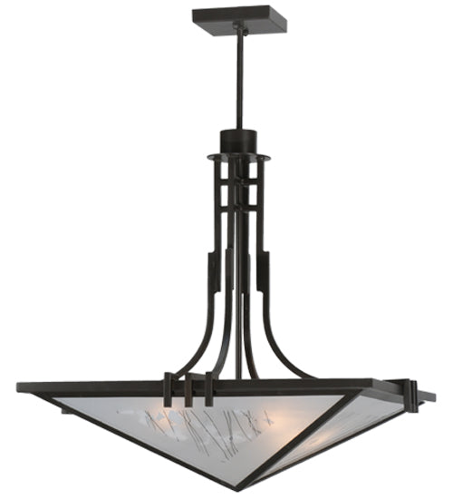 Meyda Lighting Lineage 38" 4-Light Timeless Bronze Inverted Pendant Light With White Shade Glass
