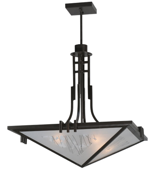 Meyda Lighting Lineage 38" 4-Light Timeless Bronze Inverted Pendant Light With White Shade Glass