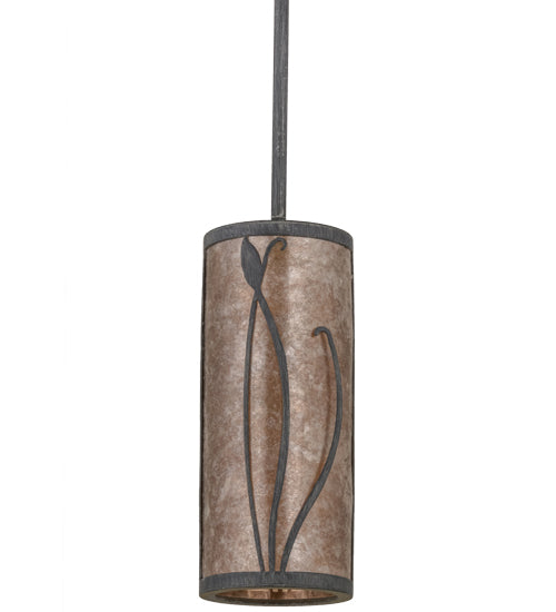 Meyda Lighting Linifolia 5" Nickel Antique Iron Gate Mini Pendant Light With Silver Mica Shade Glass