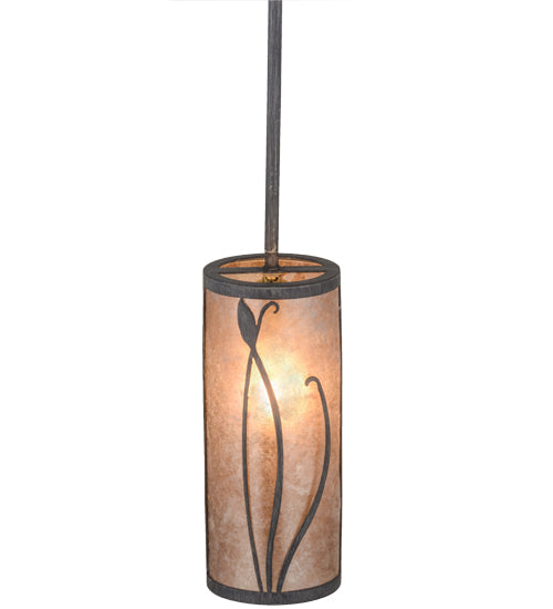 Meyda Lighting Linifolia 5" Nickel Antique Iron Gate Mini Pendant Light With Silver Mica Shade Glass