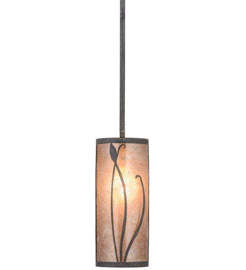 Meyda Lighting Linifolia 5" Nickel Antique Iron Gate Mini Pendant Light With Silver Mica Shade Glass