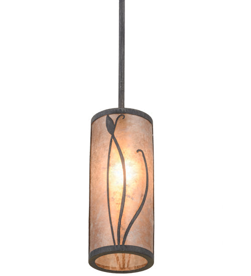 Meyda Lighting Linifolia 5" Nickel Antique Iron Gate Mini Pendant Light With Silver Mica Shade Glass