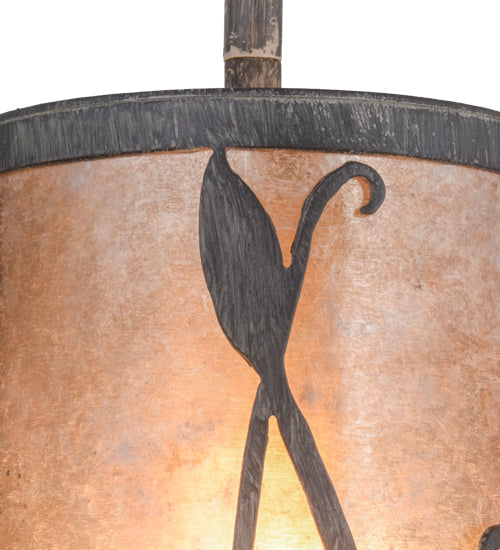 Meyda Lighting Linifolia 5" Nickel Antique Iron Gate Mini Pendant Light With Silver Mica Shade Glass