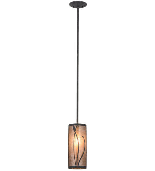 Meyda Lighting Linifolia 5" Nickel Antique Iron Gate Mini Pendant Light With Silver Mica Shade Glass
