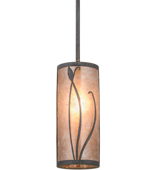 Meyda Lighting Linifolia 5" Nickel Antique Iron Gate Mini Pendant Light With Silver Mica Shade Glass