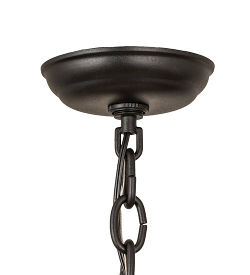 Meyda Lighting Lions and Cross 14" Textured Black Pendant Light With Beige Art Shade Glass