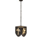 Meyda Lighting Lions and Cross 14" Textured Black Pendant Light With Beige Art Shade Glass