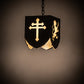 Meyda Lighting Lions and Cross 14" Textured Black Pendant Light With Beige Art Shade Glass