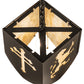 Meyda Lighting Lions and Cross 14" Textured Black Pendant Light With Beige Art Shade Glass