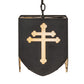 Meyda Lighting Lions and Cross 14" Textured Black Pendant Light With Beige Art Shade Glass