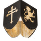 Meyda Lighting Lions and Cross 14" Textured Black Pendant Light With Beige Art Shade Glass