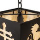 Meyda Lighting Lions and Cross 14" Textured Black Pendant Light With Beige Art Shade Glass