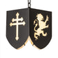 Meyda Lighting Lions and Cross 14" Textured Black Pendant Light With Beige Art Shade Glass