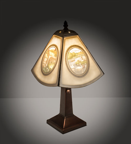 Meyda Lighting Lithophane 17" Antique Americana Accent Table Lamp With White Shade Glass