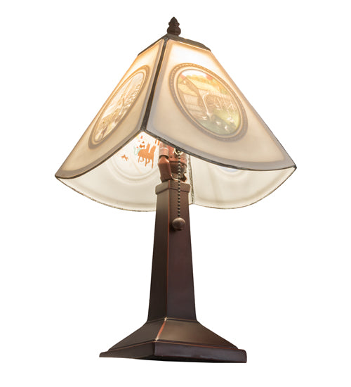 Meyda Lighting Lithophane 17" Antique Americana Accent Table Lamp With White Shade Glass