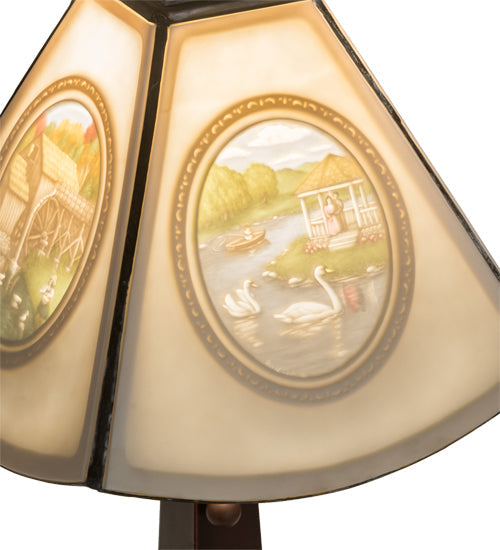 Meyda Lighting Lithophane 17" Antique Americana Accent Table Lamp With White Shade Glass