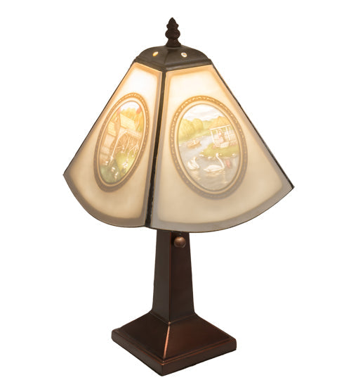 Meyda Lighting Lithophane 17" Antique Americana Accent Table Lamp With White Shade Glass