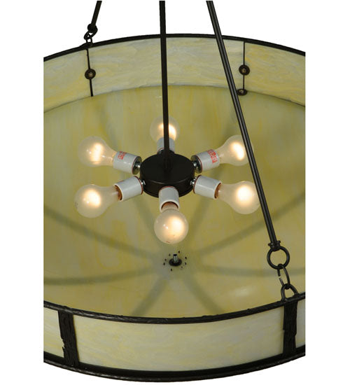 Meyda Lighting Lone 36" 6-Light Timeless Bronze Inverted Pendant Light With Creme Carrare Idalight Shade Glass